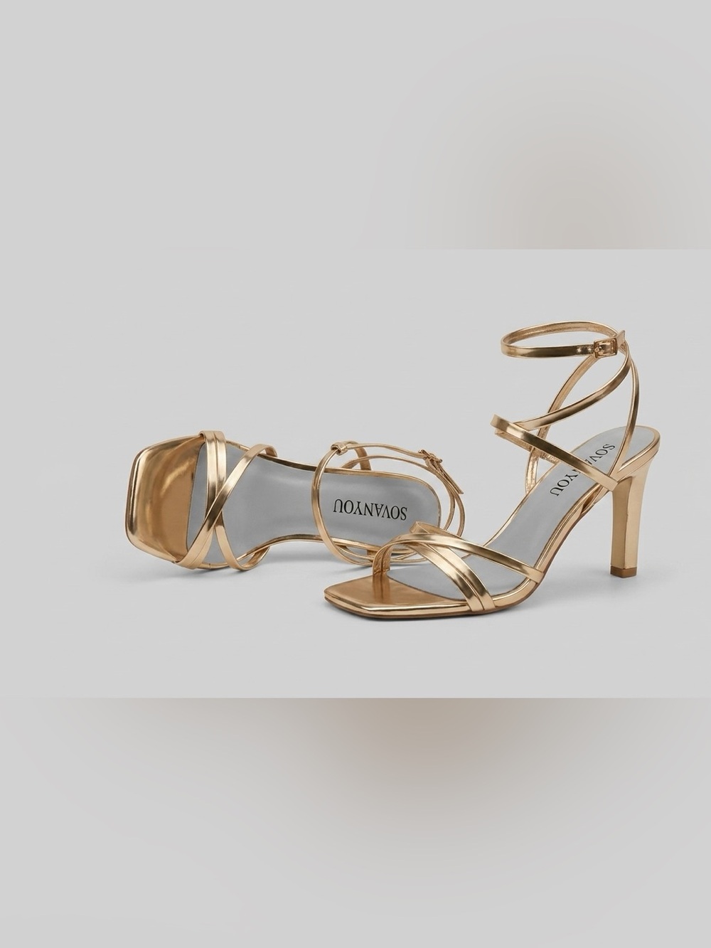Sovanyou Gold Strappy Heeled Sandals - Women's Size 6.5